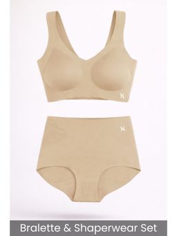 Krvvy - Beige Women Seamless Bralette & Control Shaper Set