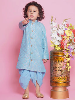 Little Bansi - Boys Cotton Full Sleeves Sherwani and Dhoti Blue (Set of 2)