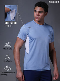 CHKOKKO - Blue Colorblock Polyester Regular T-Shirt