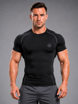 CHKOKKO - Black Solid Polyester Skinny T-Shirt