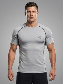 CHKOKKO - Grey Solid Polyester Skinny T-Shirt