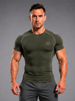 CHKOKKO - Olive Solid Polyester Skinny T-Shirt