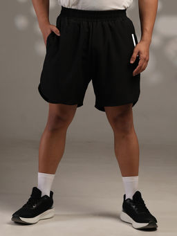 CHKOKKO - Black Solid Polyester Regular Shorts