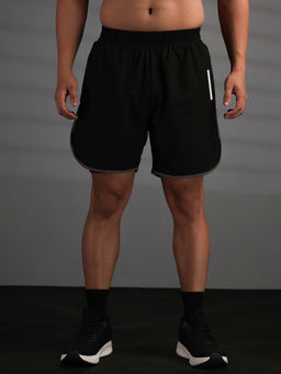 CHKOKKO - Black Solid Polyester Regular Shorts