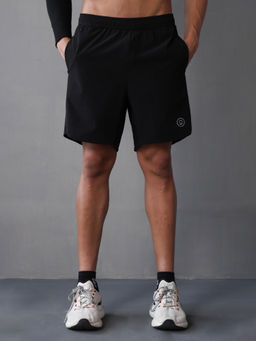 CHKOKKO - Black Solid Polyester Regular Shorts
