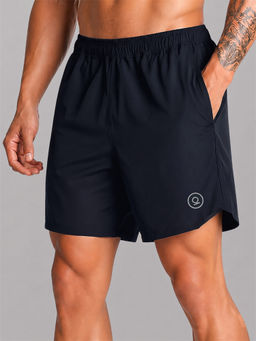 CHKOKKO - Navy Blue Solid Polyester Regular Shorts