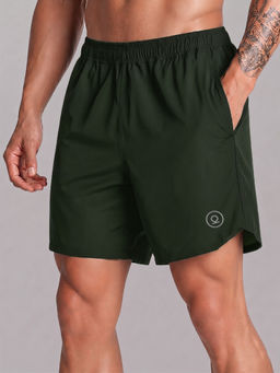 CHKOKKO - Olive Solid Polyester Regular Shorts