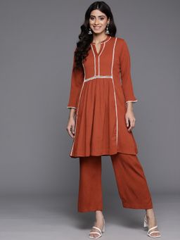 Varanga - Women Rust Mandarin Collar Co-Ord (Set of 2)