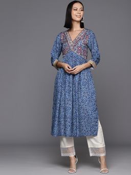 Varanga - Women Blue Floral Printed Anarkali Kurta