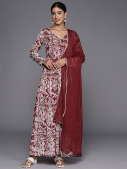 Varanga - Women Maroon Abstract Printed Gota Embellished Anarkali Kurta with Dupatta (Set of 2)