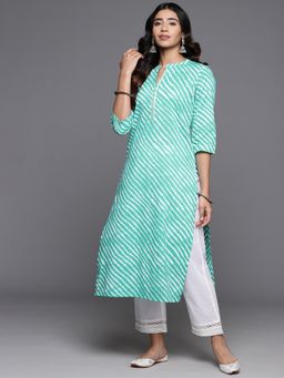 Varanga - Women Turquoise Blue Lehariya Printed Straight Kurta