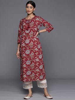 Varanga - Women Maroon Floral Printed Straight Side Slit Kurta