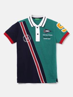 United Colors of Benetton - Colorblock Printed Polo Neck Regular Fit T-Shirt Green