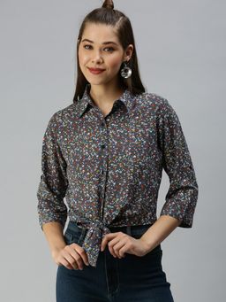 SHOWOFF - Women Shirt Collar Floral Blue Regular Top