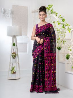CHARUKRITI - Black Silk Cotton Handwoven Jamdani Saree