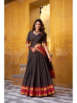JATRIQQ - Black Zari Woven Semi Stitched Lehenga and Unstitched Blouse with Dupatta