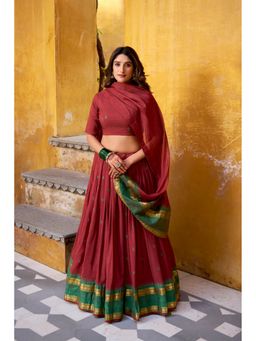 JATRIQQ - Maroon Zari Woven Semi Stitched Lehenga and Unstitched Blouse with Dupatta
