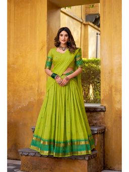 JATRIQQ - Green Zari Woven Semi Stitched Lehenga and Unstitched Blouse with Dupatta