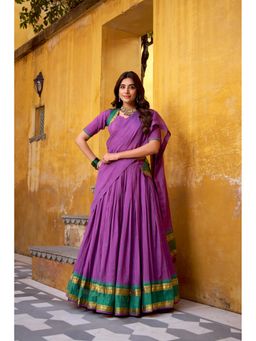 JATRIQQ - Purple Zari Woven Semi Stitched Lehenga and Unstitched Blouse with Dupatta