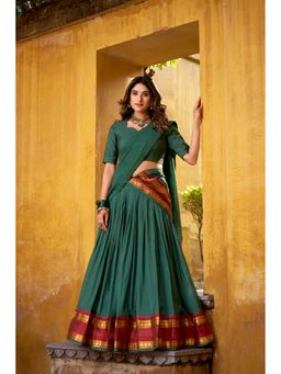 JATRIQQ - Teal Zari Woven Semi Stitched Lehenga and Unstitched Blouse with Dupatta