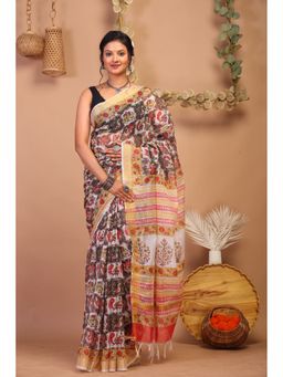 ANUTTARA - Bhagalpuri Handloom Kota Doria Multicolor Hand Block Saree with Unstitched Blouse