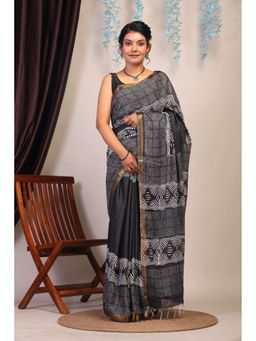 ANUTTARA - Handloom Cotton Silk Hand Block Saree with Unstitched Blouse