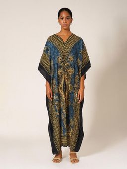 DESIGN ELEMENTS - Blue Silk Crepe Fabric Women Kaftan Dress