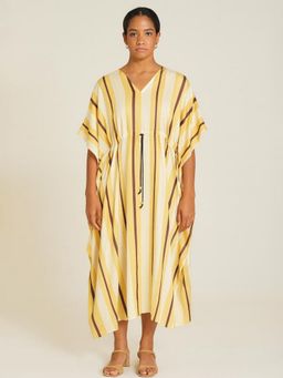 DESIGN ELEMENTS - Cream Silk Crepe Fabric Women Kaftan Dress