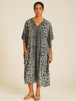 DESIGN ELEMENTS - Black Silk Crepe Fabric Women Kaftan Dress