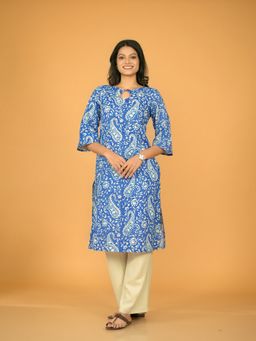 Stree Basics - Women Blue Paisley Printed Kurti
