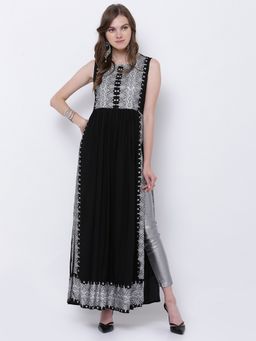 VISHUDH - Women Black Printed A-Line Kurta