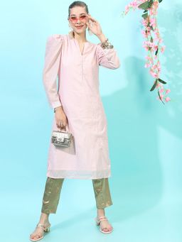 VISHUDH - Women Pink Puff Sleeves Kurta