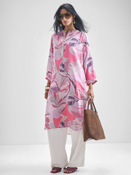 VISHUDH - Women Floral Printed Gotta Patti Floral Purple Kurta