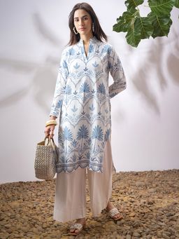 VISHUDH - Women Floral Printed Thread Work Floral Kurta
