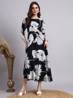 Aayusika - Black Rayon Floral Printed Long Dress