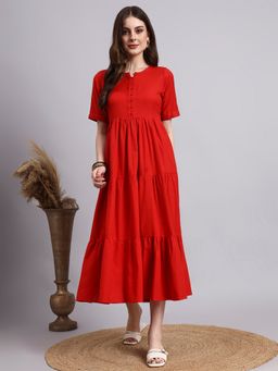Aayusika - Red Cotton Flex Long Dress