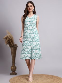 Aayusika - Green Cotton Printed Dress