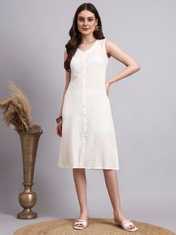 Aayusika - Cream Cotton Katha Dress
