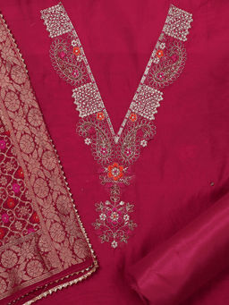 SALWAR STUDIO - Silk Embroidered Pink Unstitched Kurta with Bottom and Dupatta (Set of 3)