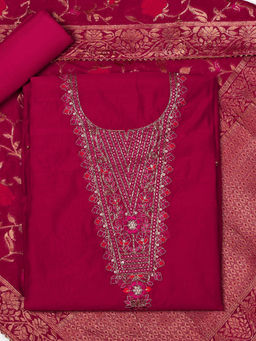 SALWAR STUDIO - Silk Embroidered Pink Unstitched Kurta with Bottom and Dupatta (Set of 3)