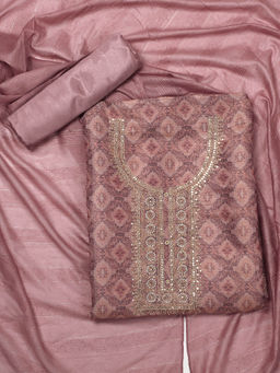 SALWAR STUDIO - Tissue Embroidered Pink Unstitched Kurta with Bottom and Dupatta (Set of 3)