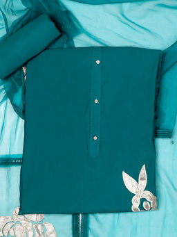 SALWAR STUDIO - Silk Embroidered Green Unstitched Kurta with Bottom and Dupatta (Set of 3)
