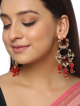 VIRAASI - Gold Plated Red Kundan Studded Ethnic Dangler Earrings for Women and Girls