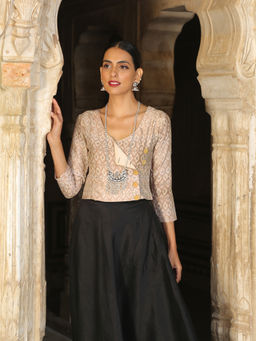 Triyah - Beige Geo Angrakha Blouse