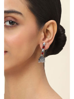 Rangriti - Women Red-White Alloy Jhumka Earrings