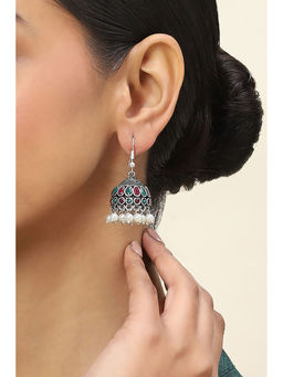 Rangriti - Women Pink-Green Alloy Jhumka Earrings