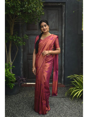 Pura seta Kanjivaram Rani rosa e viola Saree/SIK MARK/Spedizione gratuita negli Stati Uniti - Italia