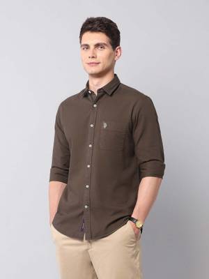 Buy U.S. Polo Assn. Denim Co. Men Brown Solid Casual Shirt (42) - Image 1