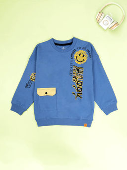 KiddoPanti - Boys Cotton Fleece Graphic Printed Full Sleeves Sweatshirt- Blue