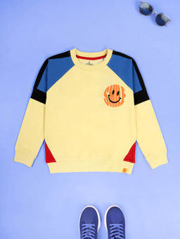 KiddoPanti - Boys Cotton Colorblock Round Neck Sweatshirt- Yellow